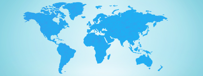 Blue world map on a light blue background, showing continents and oceans. The simple, flat style creates a calm and educational tone.