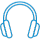 Blue outline of headphones on a black background, symbolizing audio or music. The minimalist style conveys simplicity and clarity.
