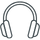 A simple headphone icon on a dark background. The headphone is gray and facing downward.