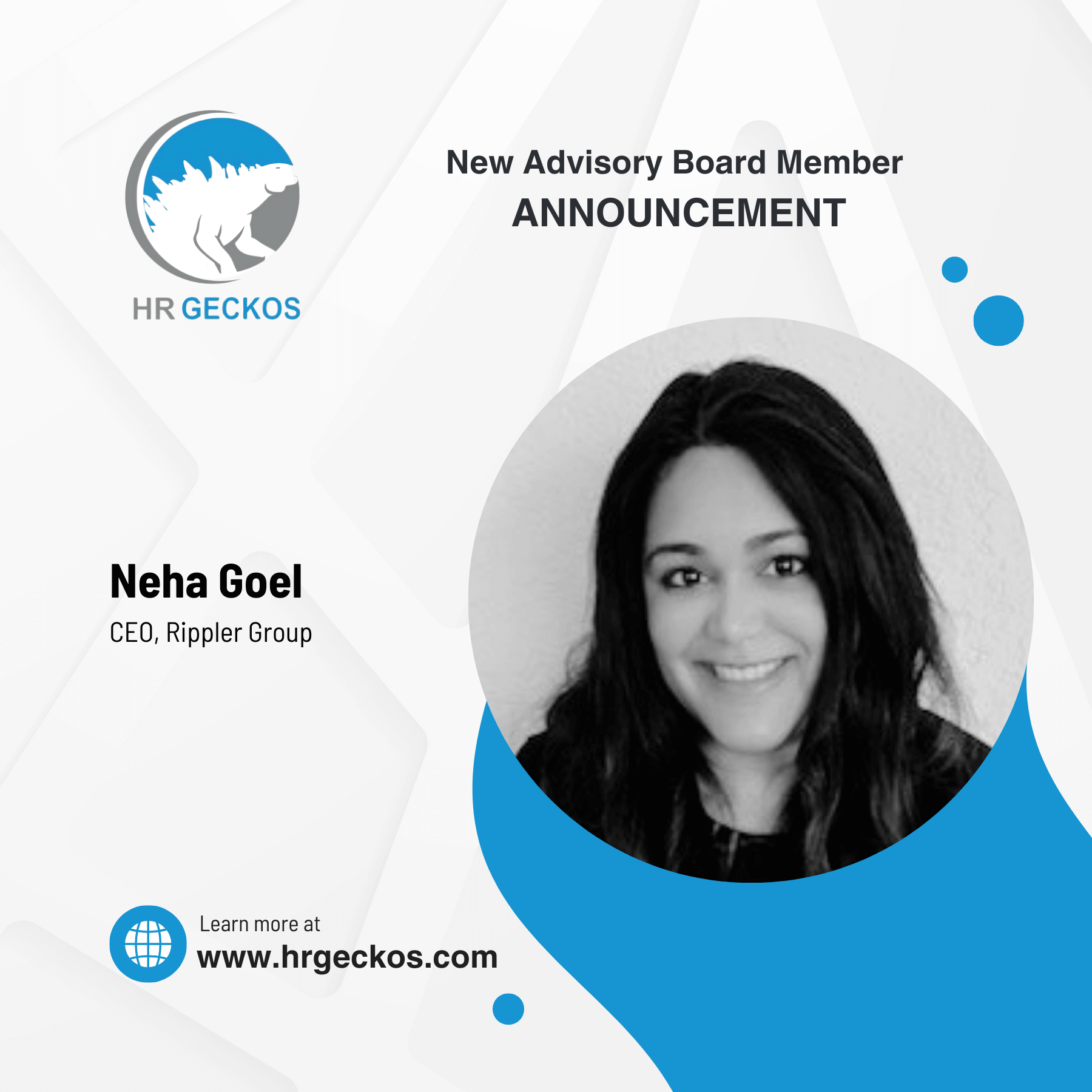 Neha Goel, HR Geckos advisory board member